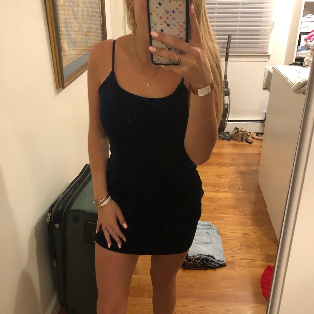 Navy velvet mini lace up dress